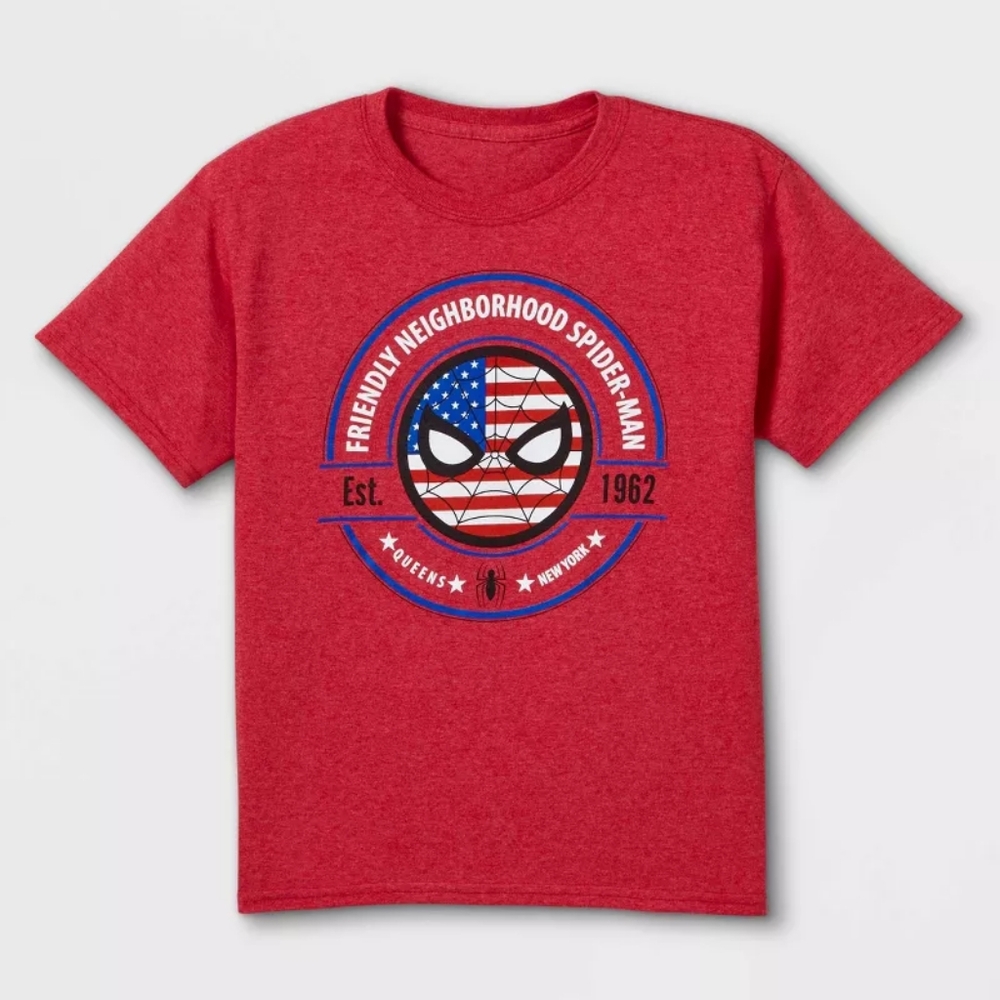 Vintage Marvel Friendly Neighborhood Spider-Man Boy's Tee - Medium, Heather Red